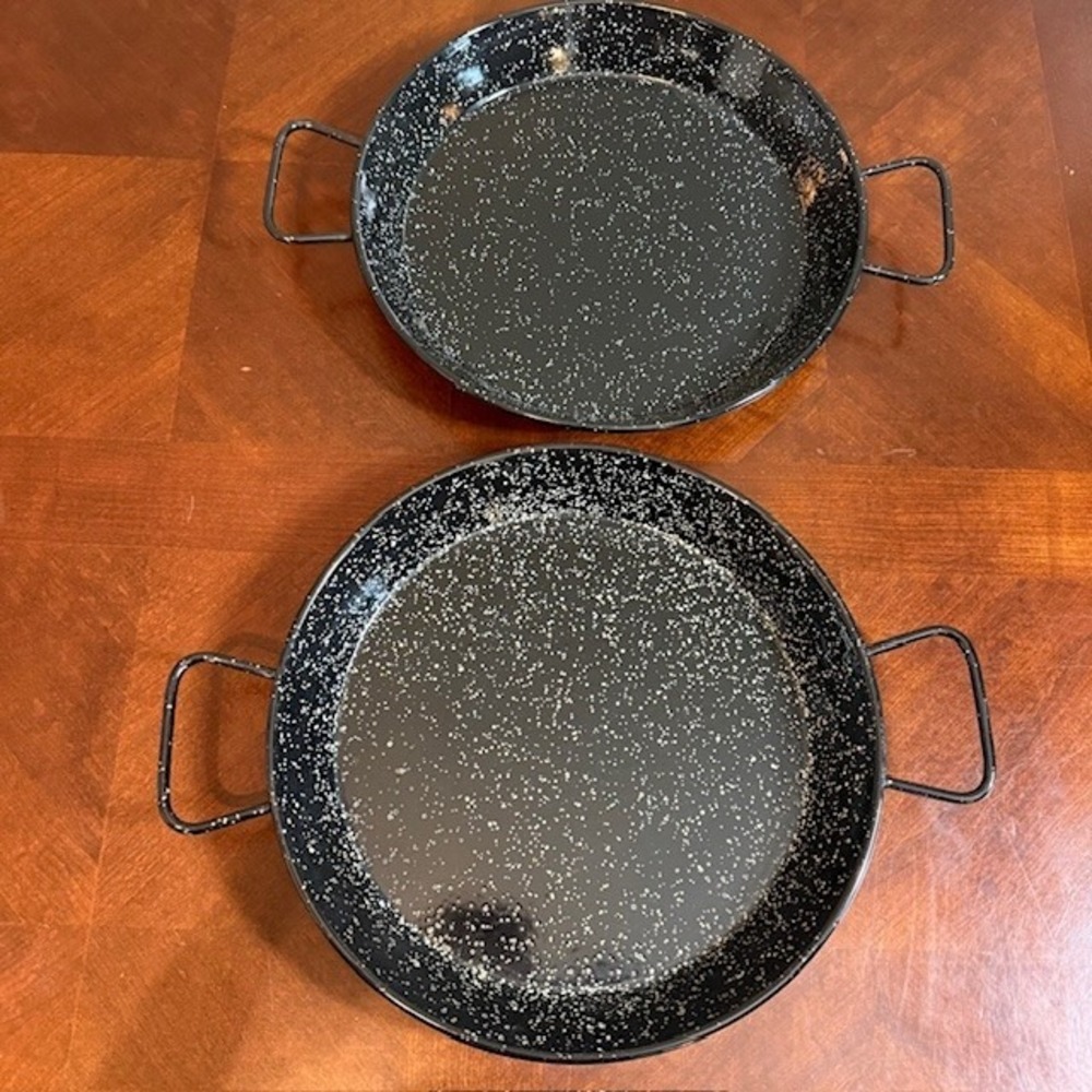 Set of 2 Black Enamel Steel Pans 13.5" Skillets Cookware with Handles‎